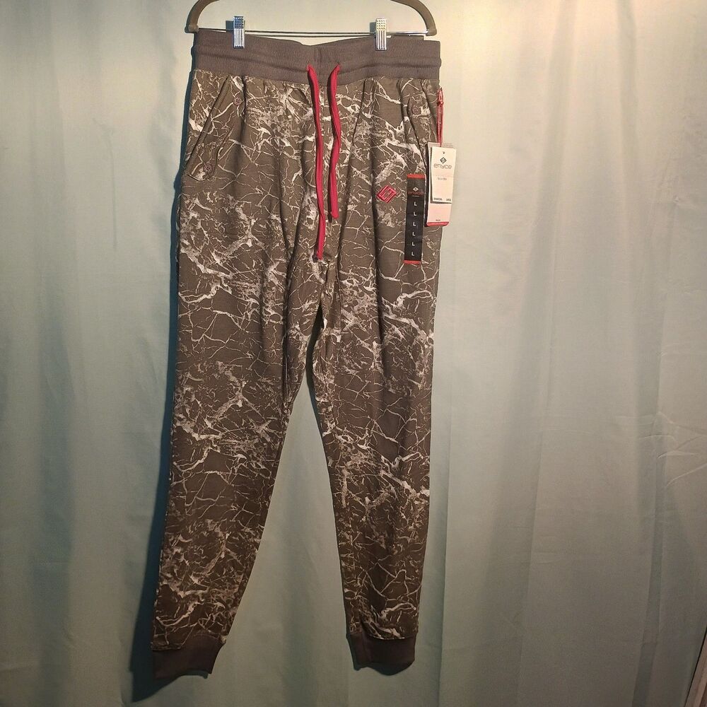 Men’s Enyce  Jogger Pants Gray Marble Print with Red Drawstring – Size L